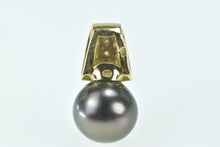 Load image into Gallery viewer, 14K Grey Pearl Pave Diamond Statement Pendant Yellow Gold