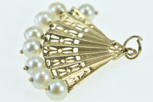 Load image into Gallery viewer, 14K Ornate Pearl Fringe Tassel Hand Fan Filigree Charm/Pendant Yellow Gold