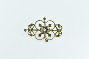 14K Victorian Ornate Diamond Floral Elaborate Pin/Brooch Yellow Gold