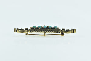 14K Ornate Victorian Turquoise Elaborate Bar Pin/Brooch Yellow Gold