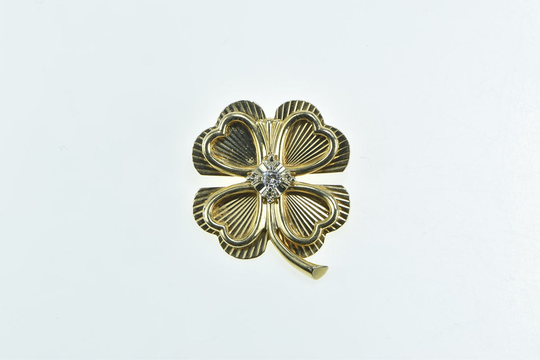 14K Vintage Diamond Clover Shamrock Lucky Pin/Brooch Yellow Gold