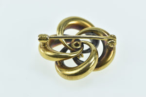 14K Victorian 0.12 Ct Diamond Swirl Puffy Knot Pin/Brooch Yellow Gold