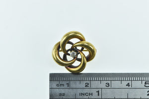 14K Victorian 0.12 Ct Diamond Swirl Puffy Knot Pin/Brooch Yellow Gold