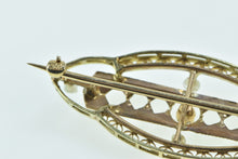 Load image into Gallery viewer, 14K Victorian Filigree Ornate Seed Pearl Oval Pin/Brooch Yellow Gold