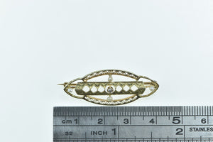 14K Victorian Filigree Ornate Seed Pearl Oval Pin/Brooch Yellow Gold