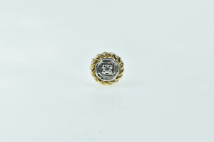 14K Diamond Vintage Rope Trim Round Lapel Pin/Brooch Yellow Gold