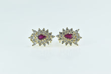 Load image into Gallery viewer, 14K 2.00 Ctw Pear Ruby Diamond Cluster Halo Earrings Yellow Gold