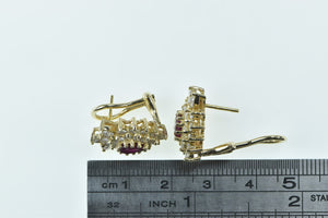 14K 2.00 Ctw Pear Ruby Diamond Cluster Halo Earrings Yellow Gold