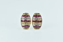 Load image into Gallery viewer, 14K 2.83 Ctw Princess Syn. Ruby Diamond Striped Earrings Yellow Gold