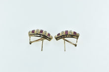 Load image into Gallery viewer, 14K 2.83 Ctw Princess Syn. Ruby Diamond Striped Earrings Yellow Gold