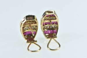 14K 2.83 Ctw Princess Syn. Ruby Diamond Striped Earrings Yellow Gold