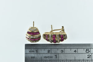 14K 2.83 Ctw Princess Syn. Ruby Diamond Striped Earrings Yellow Gold