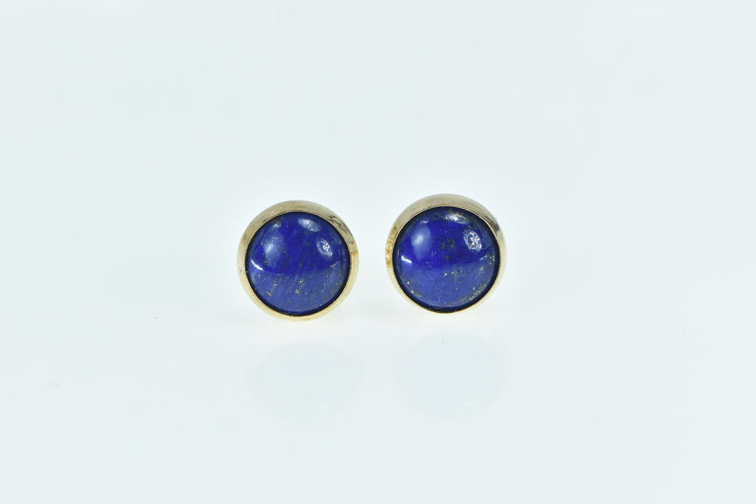 Gold Filled Round Lapis Lazuli Cabochon Vintage Stud Earrings