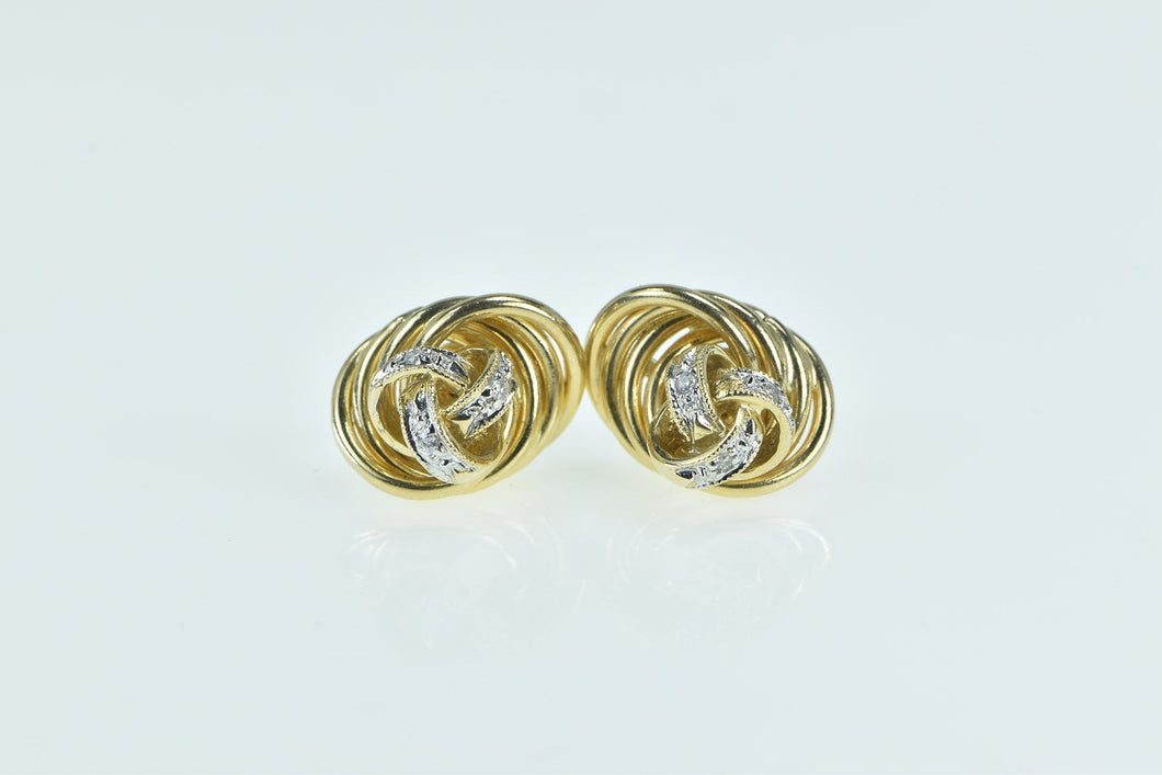 14K Vintage Diamond Twist Trim Statement Stud Earrings Yellow Gold