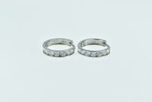 Load image into Gallery viewer, 14K 13.2mm Vintage CZ Huggies Classic Hoop Earrings White Gold