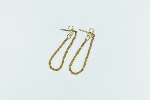 14K Rope Chain Vintage Dangle Hoop Earrings Yellow Gold