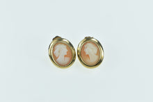 Load image into Gallery viewer, 14K Oval Carved Shell Cameo Vintage Stud Earrings Yellow Gold