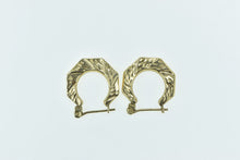 Load image into Gallery viewer, 14K Diamond Cut Squared Vintage Patterned Hoop Earrings Yellow Gold