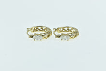 Load image into Gallery viewer, 14K 13.5mm Vintage CZ Filigree Fashion Hoop Earrings Yellow Gold