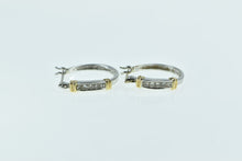 Load image into Gallery viewer, 14K 16.2mm Vintage Baguette Diamond Hoop Earrings White Gold