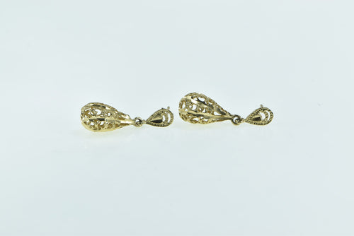 14K Filigree Tear Drop Vintage Dangle Statement Earrings Yellow Gold