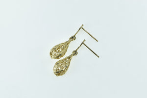 14K Filigree Tear Drop Vintage Dangle Statement Earrings Yellow Gold