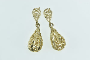 14K Filigree Tear Drop Vintage Dangle Statement Earrings Yellow Gold