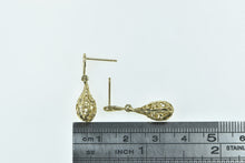 Load image into Gallery viewer, 14K Filigree Tear Drop Vintage Dangle Statement Earrings Yellow Gold