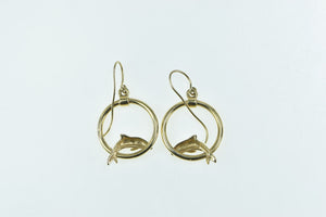 14K Jumping Dolphin Vintage Dangle Statement Earrings Yellow Gold