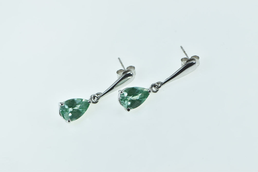 14K Pear Prasiolite Vintage Dangle Statement Earrings White Gold