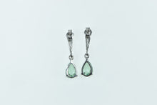 Load image into Gallery viewer, 14K Pear Prasiolite Vintage Dangle Statement Earrings White Gold