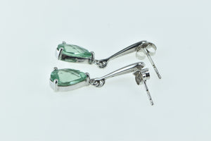 14K Pear Prasiolite Vintage Dangle Statement Earrings White Gold