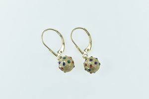 14K Resin Dotted Vintage Ball Dangle Statement Earrings Yellow Gold