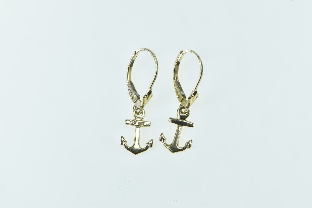 14K Anchor Nautical Sailing Hope Symbol Dangle Earrings Yellow Gold