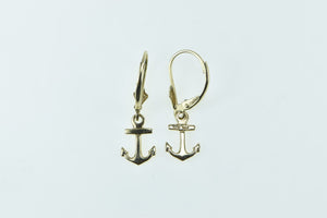 14K Anchor Nautical Sailing Hope Symbol Dangle Earrings Yellow Gold