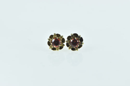 14K Round Vintage Garnet Statement Stud Earrings Yellow Gold