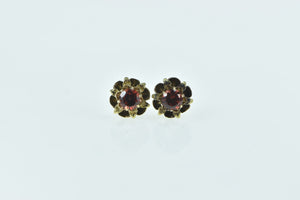 14K Round Vintage Garnet Statement Stud Earrings Yellow Gold