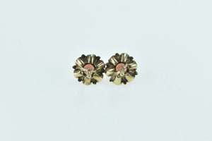 14K Round Vintage Garnet Statement Stud Earrings Yellow Gold