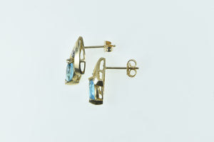 10K Marquise Blue Topaz Diamond Vintage Earrings Yellow Gold