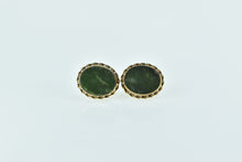 Load image into Gallery viewer, 14K Vintage Oval Nephrite Inset Classic Stud Earrings Yellow Gold