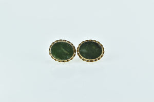 14K Vintage Oval Nephrite Inset Classic Stud Earrings Yellow Gold