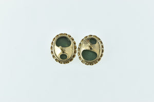 14K Vintage Oval Nephrite Inset Classic Stud Earrings Yellow Gold