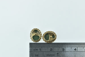 14K Vintage Oval Nephrite Inset Classic Stud Earrings Yellow Gold