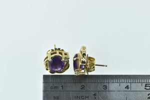 14K Oval Amethyst Diamond Accent Swirl Stud Earrings Yellow Gold