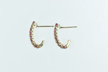 Load image into Gallery viewer, 14K Oval Ruby Vintage Semi Hoop Statement Earrings Yellow Gold