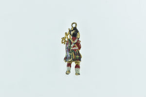 9K 3D Scottish Bagpipe Musician Vintage Enamel Charm/Pendant Yellow Gold