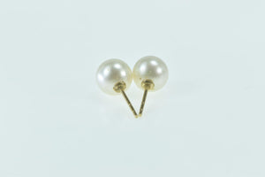 14K 7.9mm Vintage Classic Simple Pearl Earrings Yellow Gold