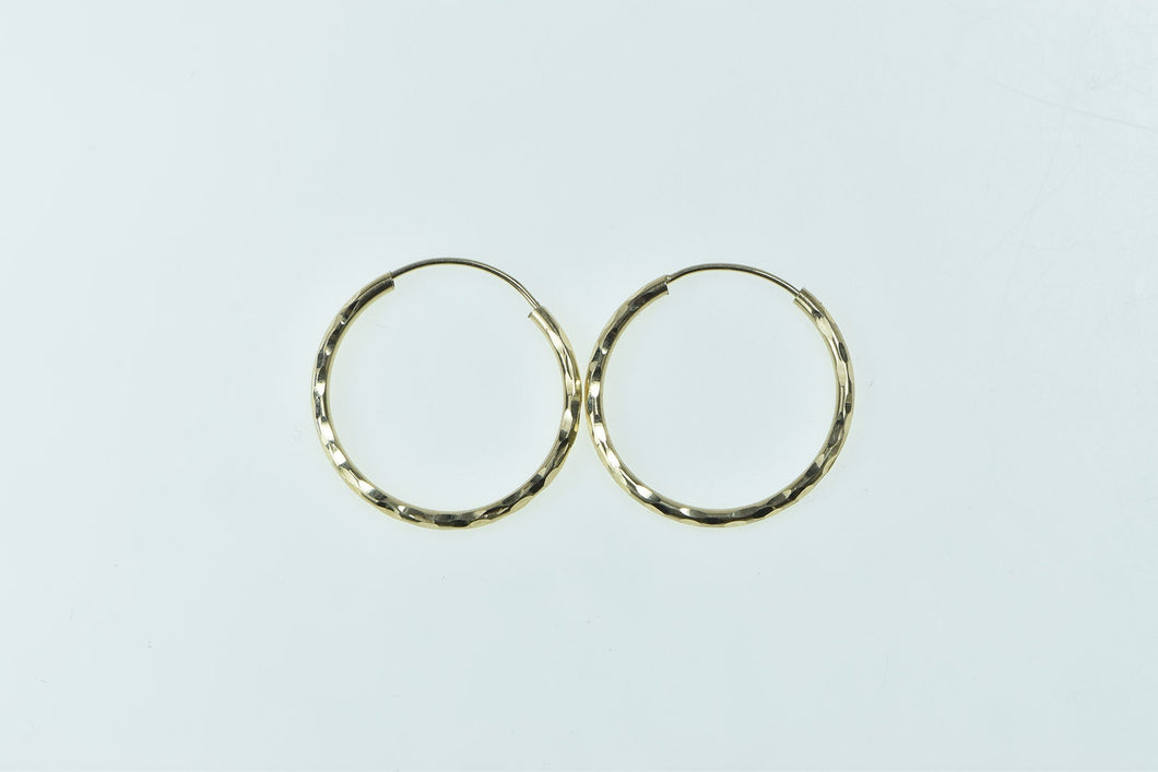 14K 18.2mm Textured Pattern Seamless Look Hoop Earrings Yellow Gold