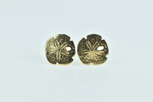 14K Sand Dollar Sea Shell Beam Motif Stud Earrings Yellow Gold