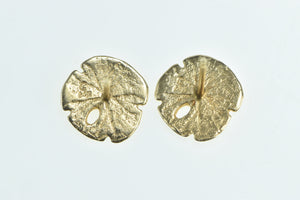 14K Sand Dollar Sea Shell Beam Motif Stud Earrings Yellow Gold